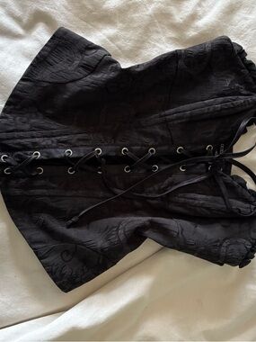 Guess Black Lace-Up Bustier Top
